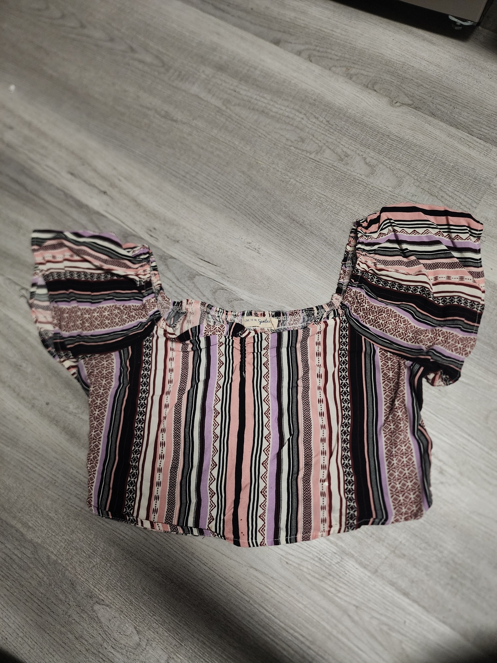 Spoiled Pink & Black Striped Puff-Sleeve Crop Top